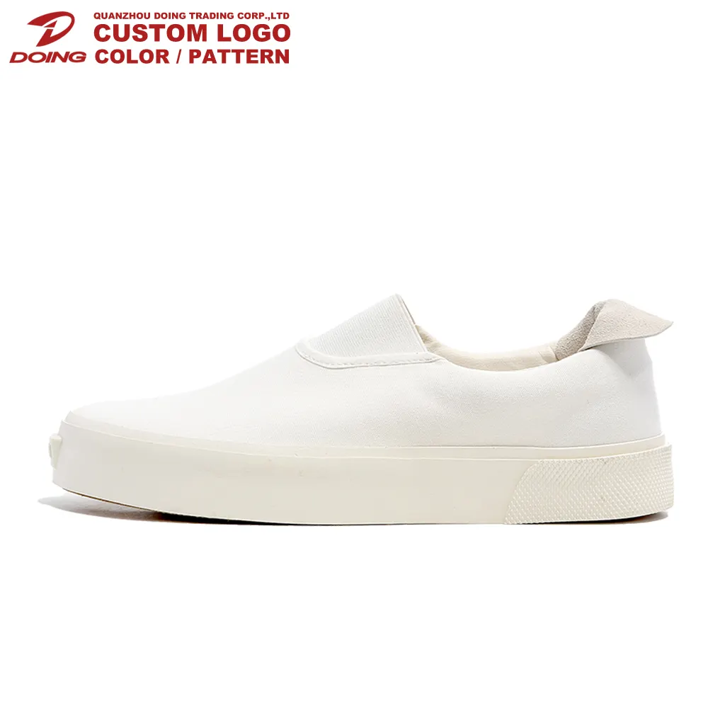 Klasik düşük üst boş özel Logo mokasen moda vulkanize kayma beyaz rahat kanvas ayakkabılar Sneakers erkekler için yeni stil