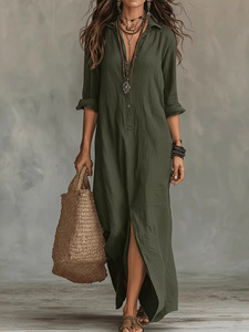 Robe longue décontractée pour femme, col licou, couleur unie, fente avant, respirante et écologique, collection Printemps/Été 2026, style européen et américain - Product Image 6