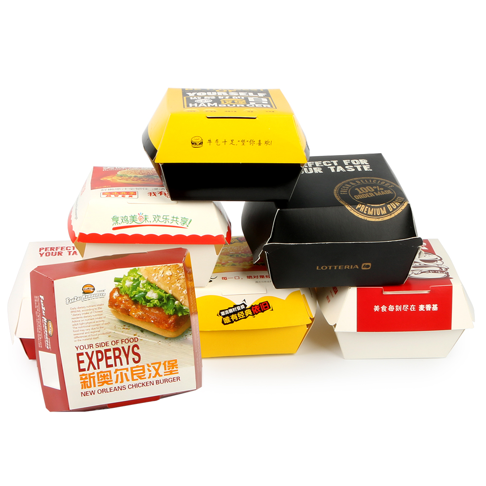 Hot Sale Burger Box Greaseproof White Cardboard Custom Hamburger Packing Boxes Manufacturer