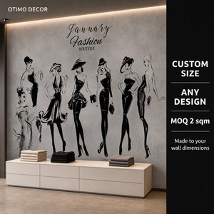 Papier peint mural personnalisé en toile huilée, motif filles en <span class=keywords><strong>robe</strong></span> noire, pour boutique - Product Image 3