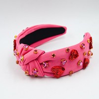 Nouveau serre-tête pour femme, idéal pour la Saint-Valentin et la saison des mariages, en tissu, orné de cœurs, de diamants et de sequins, accessoire tendance noué