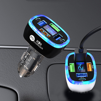 Cargador de Coche USB C 6 en 1 de 100w, Adaptador Multipuerto Súper Rápido con Pantalla de Voltaje para iPhone y Teléfonos Android
