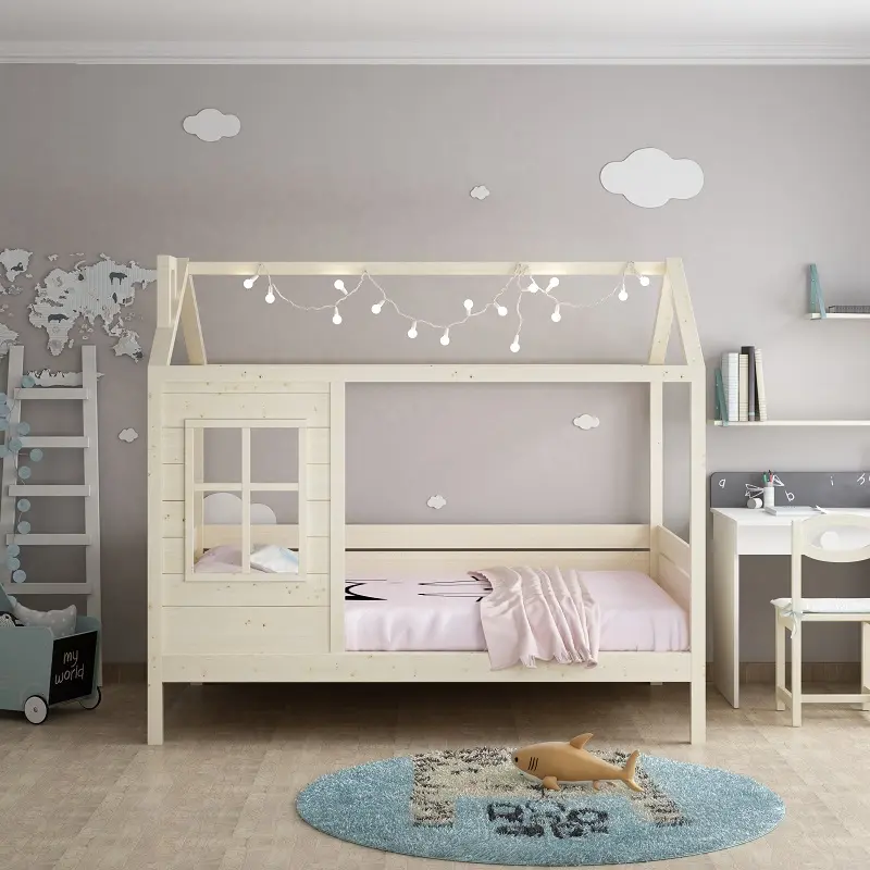سرير بطابقين للأطفال إنتاج المصنع بسعر مخفض سرير بطابقين خشبي ومطاطي عصري للأطفال