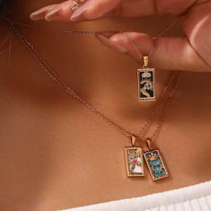 高抛光不锈钢18k镀金皇后星日月塔罗牌项链彩色时尚项链女男 - Product Image 3