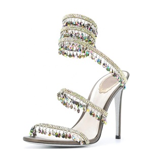 Sandales de luxe pour femmes à talons aiguilles, ornées de diamants et de grands strass, avec lanières sexy à la cheville et bout rond ouvert - Product Image 3