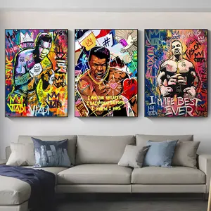 Modern ev dekorasyonu boks Graffiti POP Art duvar tablosu Boxer Legend İlham portre yağlıboya