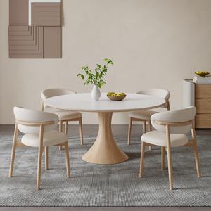 Mesa de Comedor Redonda de Madera Maciza Estilo Crema, Diseño Nórdico Moderno Minimalista para Apartamentos Pequeños, con Tablero Completo - Product Image 3