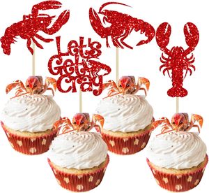 Adornos para cupcakes <span class=keywords><strong>de</strong></span> cangrejo <span class=keywords><strong>de</strong></span> río con purpurina roja, palillos para cupcakes con tema <span class=keywords><strong>de</strong></span> langosta para baby shower, decoración para fiestas <span class=keywords><strong>de</strong></span> cumpleaños - Product Image 1