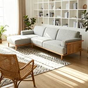 Conjunto de Sofá Modular Seccional Cuadrado Nórdico Personalizado con Estructura de Madera, Relleno de Esponja y Tapicería de Tela, Diseño Ecológico - Product Image 1