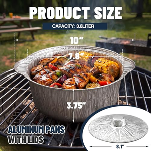 Grand récipient alimentaire jetable en aluminium, pot rond en aluminium avec couvercles pour la cuisson - Product Image 4