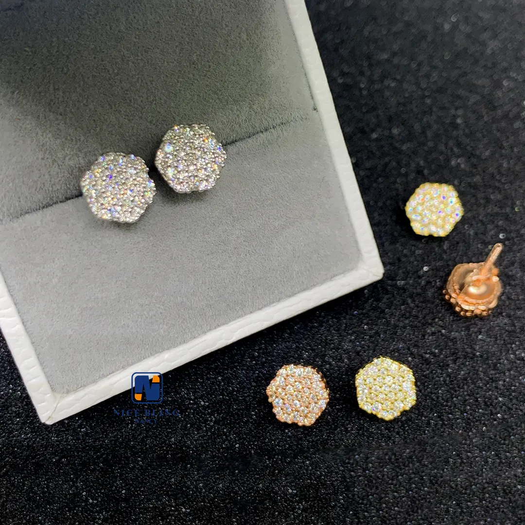 Best Selling Instock Wholesale Price 925 Silver iced out jewelry ear studs VVS Moissanite Diamond Men stud earrings