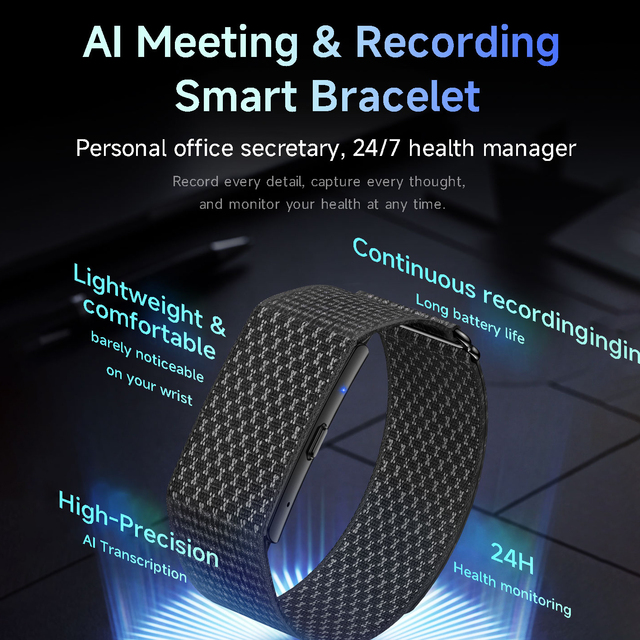 Wholesale AI Voice Recorder Smart Wristband, Multi-Language Transcription, To-Do List, Mind Map, Health Monitor for Office Use