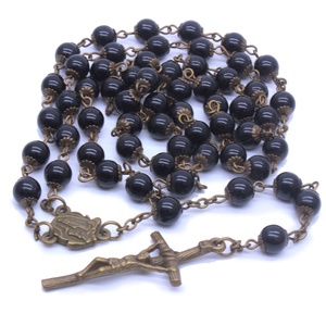Cattolico fatto a mano Lours centrotavola rosari 8mm perle di pietra nera per fare gioielli - Product Image 5