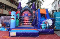 Combo gonflable d'Halloween avec toboggan, château gonflable à obstacles, château gonflable commercial, structures gonflables