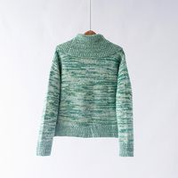[Personnalisable] Pull en laine 100% anti-froissement, tricoté épais, col marin, demi-zip, vert vintage décontracté pour femme, automne 2025