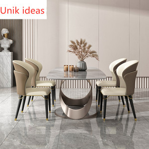 Sang Trọng Ý Da Bàn Ăn Tối Và 6 Ghế Hiện Đại Đá Cẩm Thạch Đá Phòng Ăn Bộ Bàn - Product Image 3
