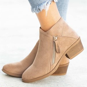 Stivaletti alla Caviglia in Camoscio <span class=keywords><strong>Beige</strong></span> alla Moda Xuanhui per Donne, Scarpe Autunno-Inverno Trendy con Tacco Basso e Zip Laterale - Product Image 1