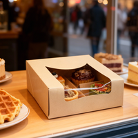 Boîte à gâteau et dessert en carton kraft écologique de qualité alimentaire, jetable, avec fenêtre, pour vente à emporter