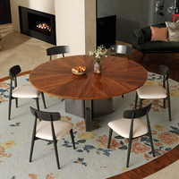 Table à manger ronde en bois de noyer massif de luxe avec pieds en métal stables Plateau tournant en pierre frittée Design moderne adapté aux appartements