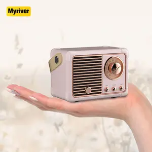 Myriver小型便携式无线复古调频收音机超低音立体声扬声器，支持长播放时间tf卡音乐Mp3播放器