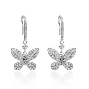 Pendientes de plata de ley 925 con diseño de mariposa para <span class=keywords><strong>mujer</strong></span>, aretes colgantes de circonita chapados en oro - Product Image 5