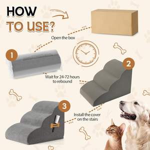 Hovicaed Extra ancho de 3 niveles, escaleras para perros de 15 pulgadas, camas de rampa, cubierta de tela impermeable antideslizante duradera, accesorios para camas de mascotas pequeñas - Product Image 3