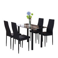 Ensemble table et chaises de salle à manger rectangulaire moderne à prix abordable avec plateau en verre et pieds en métal
