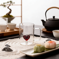 Mug à café en verre rouge en forme de cœur pour la Saint-Valentin, 12 oz, gobelet isotherme à double paroi pour cadeau, anniversaire et fête