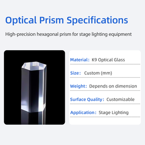 Prisme hexagonal en verre optique K9 sur mesure, tige guide-lumière, tailles personnalisées pour l'éclairage de scène, la <span class=keywords><strong>vision</strong></span> industrielle et les applications optiques - Product Image 2