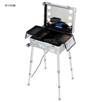 Valise de maquillage professionnelle FAMA, nouvelle conception, durable, en aluminium, avec roulettes, éclairage et pieds, modèle KC-218