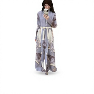 Women's Floor Length <b>Abaya</b> With Shawl Collar Floral Print Lightweight Rayon Modest Dress Long Sleeve All Seasons Daily Wear - Product Image 2