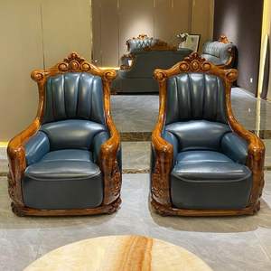 Gaya Eropa Modern Cina High-End <span class=keywords><strong>Sofa</strong></span> kayu padat lapisan atas kulit sapi emas hitam untuk ruang tamu atau vila - Product Image 3