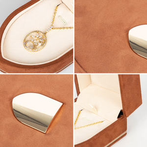 Zebopak Terracotta Rust Velvet Arch Window Jewelry Box Set with <b>Ring</b> Necklace Pendant Gold Trim <b>Storage</b> Case Wholesale - Product Image 2