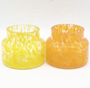 HONGYU Modern Style 200g Blue Yellow Confetti Scented <strong>Glass</strong> <strong>Candle</strong> <strong>Holder</strong> with Metal Stop Home Use Lanterns for Christmas - Product Image 2