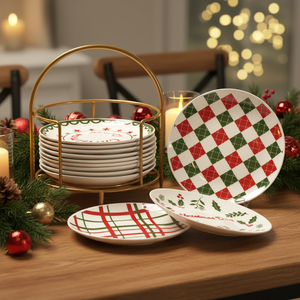 Vente en gros d'assiettes à gâteau doubles <span class=keywords><strong>de</strong></span> Noël personnalisées, <span class=keywords><strong>plat</strong></span> <span class=keywords><strong>de</strong></span> service en céramique avec logo personnalisé - Product Image 1