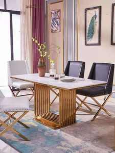 Mesa de comedor de mármol con base de tulipán de acero inoxidable, acabado dorado, estilo lujoso y glamuroso, para restaurante, café, 8 asientos - Product Image 6