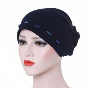 Muslimische Kopftuch Kopftuch Damen niedliche Mode Bandana Damen elastische Perlen Zöpfe Turban