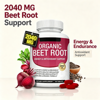 Comprimés d'extrait de betterave 2040mg à haute puissance, supplément de poudre de betterave avec poivre noir, disponible en dropshipping