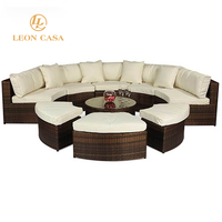 Conjunto de Muebles de Jardín de Mimbre para Exteriores, Sofá de Mimbre Semicircular, Conjuntos de Sofás de Jardín para Exteriores
