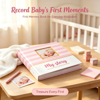 Livre de souvenirs de la première année de bébé avec couverture rigide en carton, reliure à spirale et plastification, formats A4/A5, personnalisable