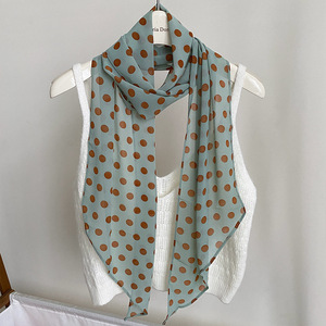 Écharpe en mousseline de soie bleu clair à pois pour femme, douce et légère, élégante, en polyester, longue, châle de cou, 180x26cm, OEM/ODM - Product Image 1