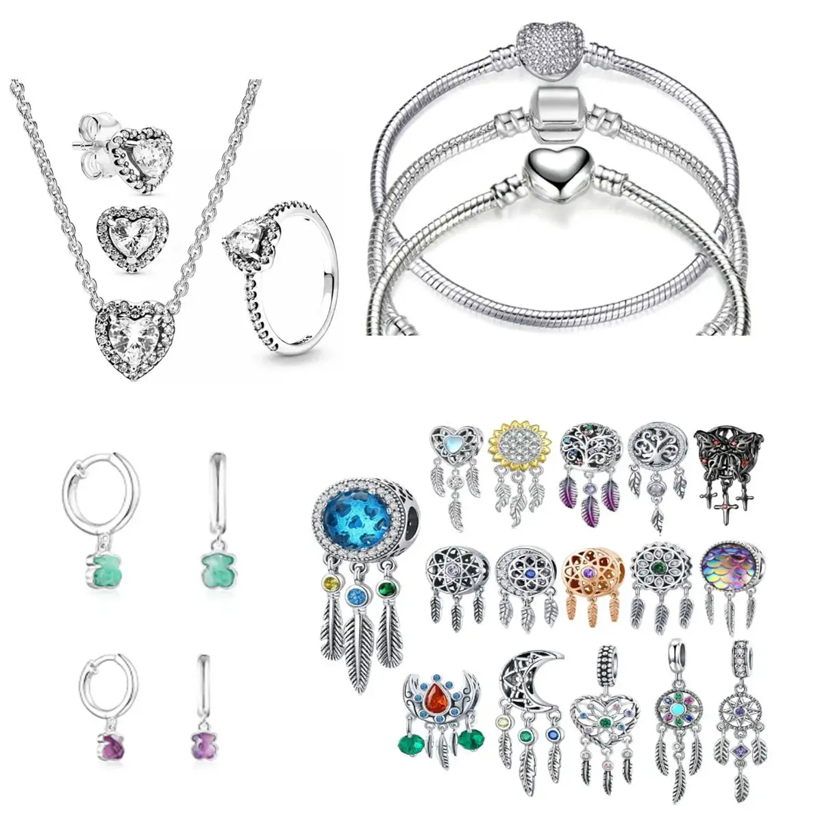 Оптовая продажа, 925 стерлингового серебра, красивый Ловец снов, подвеска, браслет и ожерелье, ювелирные украшения