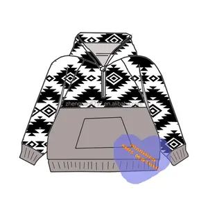 Desain Terbaik Hoodie Remaja Laki-laki Gambar Aztec Hitam Barat Sweter Kain Sutra Susu Bayi