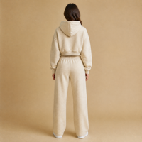 Ensemble de survêtement molletonné pour femme, coupe ample et épaisse, avec sweat à capuche zippé et pantalon de survêtement large, couleur unie, coupe courte et carrée