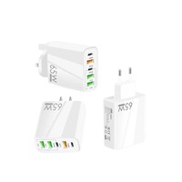 Charger Dinding USB 5 Port 65W PD20W QC3.0 Pengisian Cepat 2 Type-C 3 USB-A Adaptor Multi Perangkat Colokan EU US UK untuk Ponsel Tablet Laptop