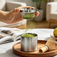 Wadah Penyimpanan Bubuk Matcha Kedap Udara Premium dari Baja Tahan Karat 304 dengan Sendok Penyaring, Merek Kustom Grosir WELAND