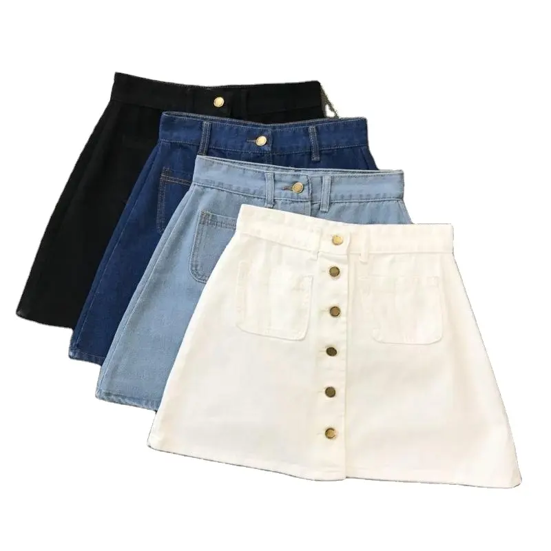 Женская летняя джинсовая юбка FY, трапециевидная короткая юбка на пуговицах с высокой талией и карманами, джинсовая юбка в стиле Харадзюку