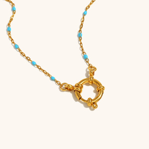 שרשרת תכשיטים ללא נירוסטה מצופה זהב 18 קראט שרשרת אבזם חרוזים צבעוניים שרשראות אופנה diy - Product Image 2