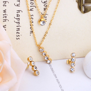 Women's Gold Plated <b>Crystal</b> <b>Stud</b> <b>Earrings</b> And Necklace Set 4mm Pendant 45cm Chain Everyday Wear Jewelry Gift - Product Image 2