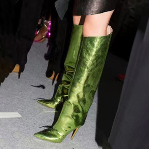 Collection Automne-Hiver 2024 - Bottines à bout ouvert pour femmes en cuir miroir, taille haute, bottines élégantes - Product Image 2